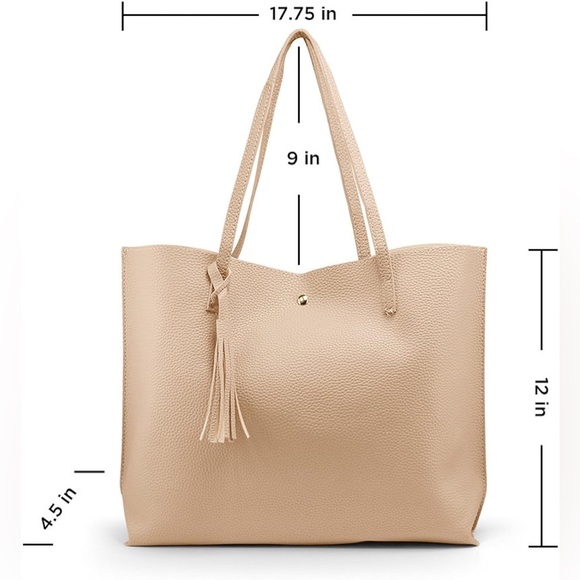 TOTE Women's Soft Faux Leather Tote Shoulder Bag Big Capacity Tassel Handbag - Picture 4 of 14